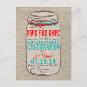 Rustieke Burlap & Mason Jar 60 Verjaardag Uitnodig Aankondigingskaart
