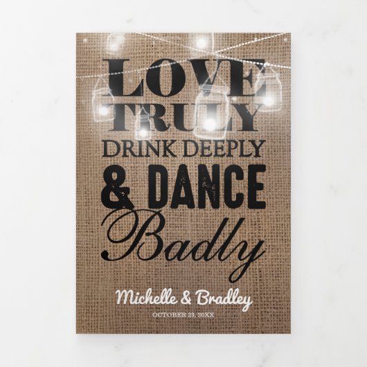 Rustieke Burlap Mason Jar Alles in een bruiloft Drieluik Uitnodiging (Cover)