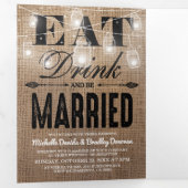 Rustieke Burlap Mason Jar Alles in een bruiloft Drieluik Uitnodiging (Binnenzijde eerst)