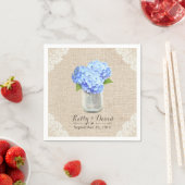Rustieke Burlap Mason Jar Blue Hydrangea bruiloft Servetten (Insitu)