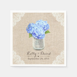 Rustieke Burlap Mason Jar Blue Hydrangea bruiloft Servetten