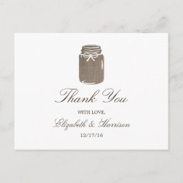 Rustieke Burlap Mason Jar Bruiloft Dank u Briefkaart