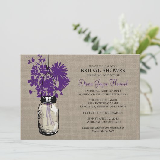 Rustieke Burlap Mason Jar en Wildflowers Kaart (Staand voorkant)