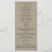 Rustieke Burlap Mason Jar en Wildflowers Programma Programmakaart (Achterkant)