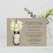 Rustieke Burlap Mason Jar en Wildflowers Wedding Kaart (Staand voorkant)