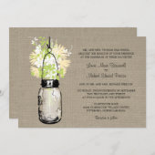 Rustieke Burlap Mason Jar en Wildflowers Wedding Kaart (Voorkant / Achterkant)
