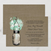 Rustieke Burlap Mason Jar en Wildflowers Wedding Kaart (Voorkant / Achterkant)