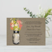 Rustieke Burlap Mason Jar en Wildflowers Wedding Kaart (Staand voorkant)