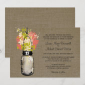 Rustieke Burlap Mason Jar en Wildflowers Wedding Kaart (Voorkant / Achterkant)