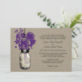 Rustieke Burlap Mason Jar en Wildflowers Wedding Kaart (Staand voorkant)