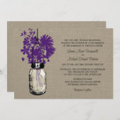 Rustieke Burlap Mason Jar en Wildflowers Wedding Kaart (Voorkant / Achterkant)