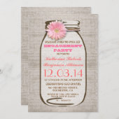 Rustieke Burlap Mason Jar Pink Engagement Party Kaart (Voorkant / Achterkant)
