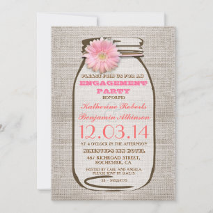 Rustieke Burlap Mason Jar Pink Engagement Party Kaart