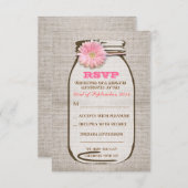 Rustieke Burlap Mason Jar Pink Gerbera bruiloft RS RSVP Kaartje (Voorkant / Achterkant)