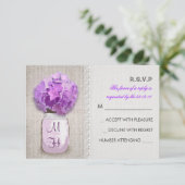Rustieke Burlap Mason Jar Pink Hydrangea RSVP Kaartje (Staand voorkant)