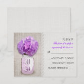 Rustieke Burlap Mason Jar Pink Hydrangea RSVP Kaartje (Voorkant / Achterkant)