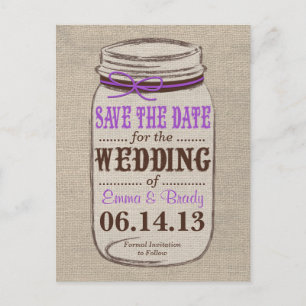 Rustieke Burlap & Mason Jar Save the Date Briefkaa Aankondigingskaart