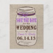 Rustieke Burlap & Mason Jar Save the Date Briefkaa Aankondigingskaart (Voorkant)