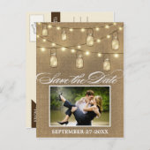 Rustieke Burlap Mason Jar Save the Date Briefkaart (Voorkant / Achterkant)