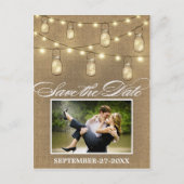 Rustieke Burlap Mason Jar Save the Date Briefkaart (Voorkant)