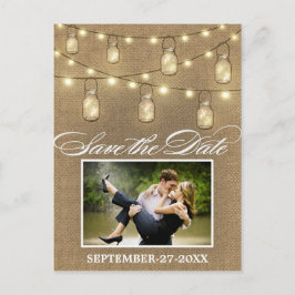 Rustieke Burlap Mason Jar Save the Date Briefkaart