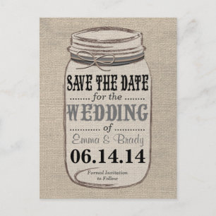 Rustieke Burlap Mason Jar Save the Date Zwart Grij Aankondigingskaart