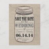 Rustieke Burlap Mason Jar Save the Date Zwart Grij Aankondigingskaart (Voorkant)