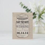 Rustieke Burlap Mason Jar Save the Date Zwart Grij Aankondigingskaart (Staand voorkant)