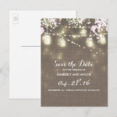 Rustieke Burlap Mason Jar String Light Save the Da Aankondigingskaart (Voorkant / Achterkant)