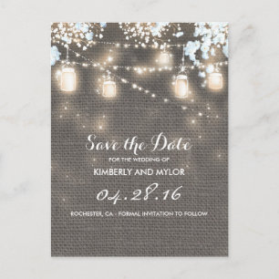 Rustieke Burlap Mason Jar String Light Save the Da Aankondigingskaart