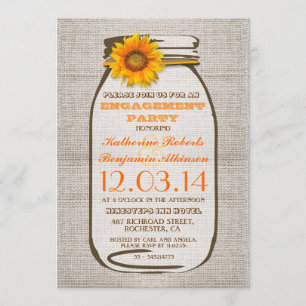 Rustieke Burlap Mason Jar Sunflower Engagement Par Kaart