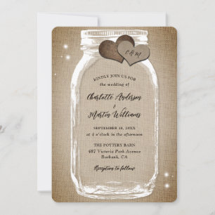 Rustieke  Burlap Mason Jar Wedding Kaart