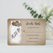 Rustieke  Burlap Mason Jar Wedding RSVP Kaartje (Staand voorkant)