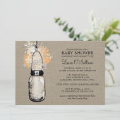 Rustieke Burlap Mason Jar Wildflowers Baby shower Kaart (Staand voorkant)