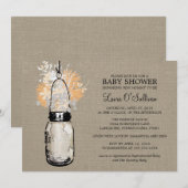 Rustieke Burlap Mason Jar Wildflowers Baby shower Kaart (Voorkant / Achterkant)