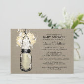 Rustieke Burlap Mason Jar Wildflowers Baby shower Kaart (Staand voorkant)