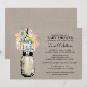 Rustieke Burlap Mason Jar Wildflowers Baby shower Kaart (Voorkant / Achterkant)