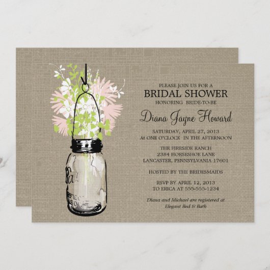 Rustieke Burlap Mason Jar Wildflowers Vrijgezellen Kaart (Voorkant / Achterkant)