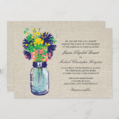 Rustieke Burlap Mason Jar Wildflowers Wedding Kaart (Voorkant / Achterkant)