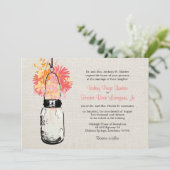Rustieke Burlap Mason Jar Wildflowers Wedding Kaart (Staand voorkant)