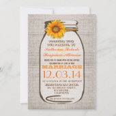 Rustieke Burlap Mason Jar Zonnebloem Huwelijksuitn Kaart (Voorkant)