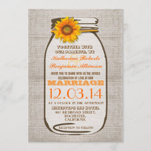 Rustieke Burlap Mason Jar Zonnebloem Huwelijksuitn Kaart