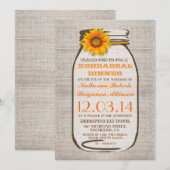 Rustieke Burlap Mason Jar Zonnebloem repetitie din Kaart (Voorkant / Achterkant)