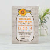 Rustieke Burlap Mason Jar Zonnebloem Vrijgezellenf Kaart (Staand voorkant)