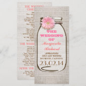 Rustieke burlap mason pot roze bruiloft programma' programmakaart (Voorkant / Achterkant)
