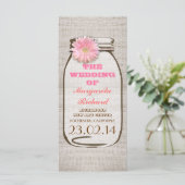 Rustieke burlap mason pot roze bruiloft programma' programmakaart (Staand voorkant)