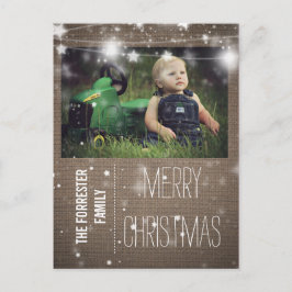 Rustieke Burlap Merry Christmas Stars Familiefoto Feestdagenkaart