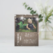Rustieke Burlap Merry Christmas Stars Familiefoto Feestdagenkaart (Staand voorkant)