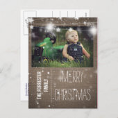 Rustieke Burlap Merry Christmas Stars Familiefoto Feestdagenkaart (Voorkant / Achterkant)