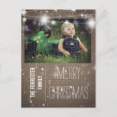Rustieke Burlap Merry Christmas Stars Familiefoto Feestdagenkaart (Voorkant)
